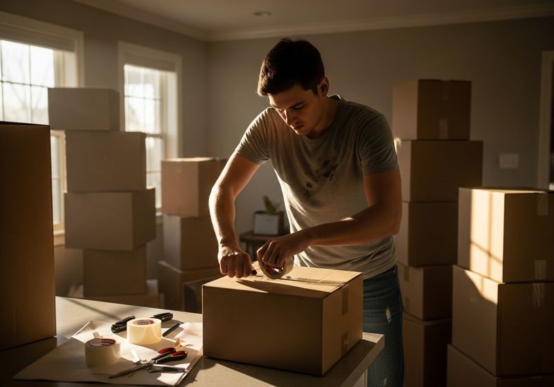 A man packing up boxes.