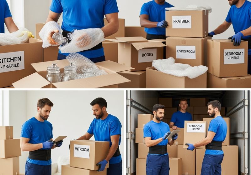 People packing moving boxes.