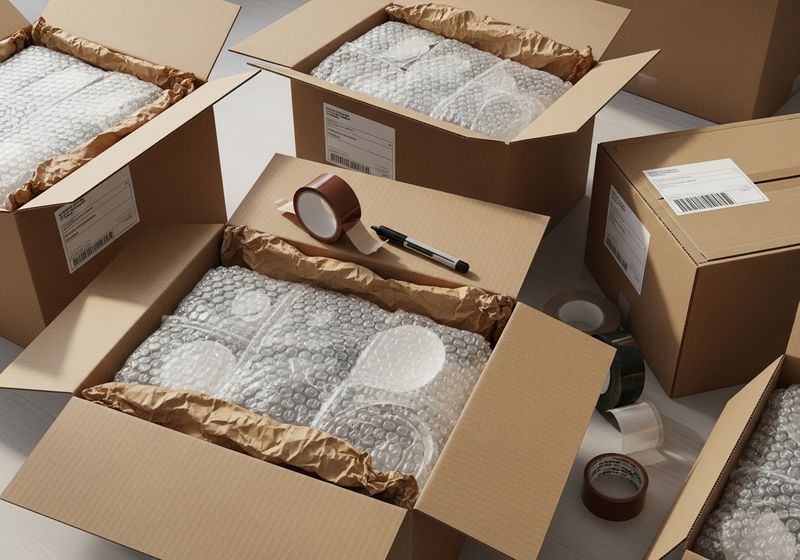 Things packed in moving boxes.