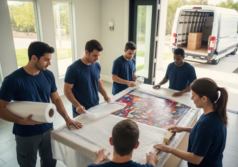 Fragile artwork being packed.