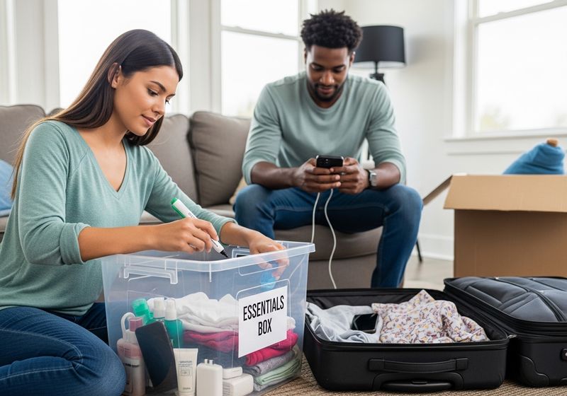 A couple packing up thigns and donating old items.