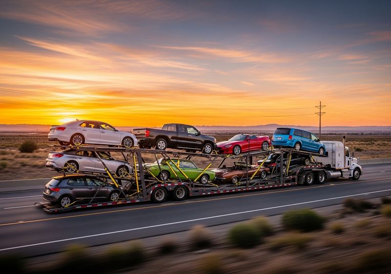 Cars on a large truck.