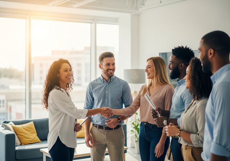 Office coworkers talking.