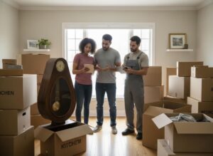 Mover in a house with clients