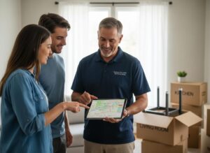 Mover and clients analyze shipping routes