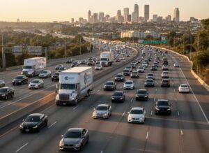 Moving truck on a busy interstate
