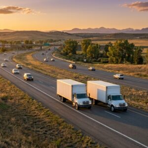 a multi-lane, interstate highway stretching far into the distance